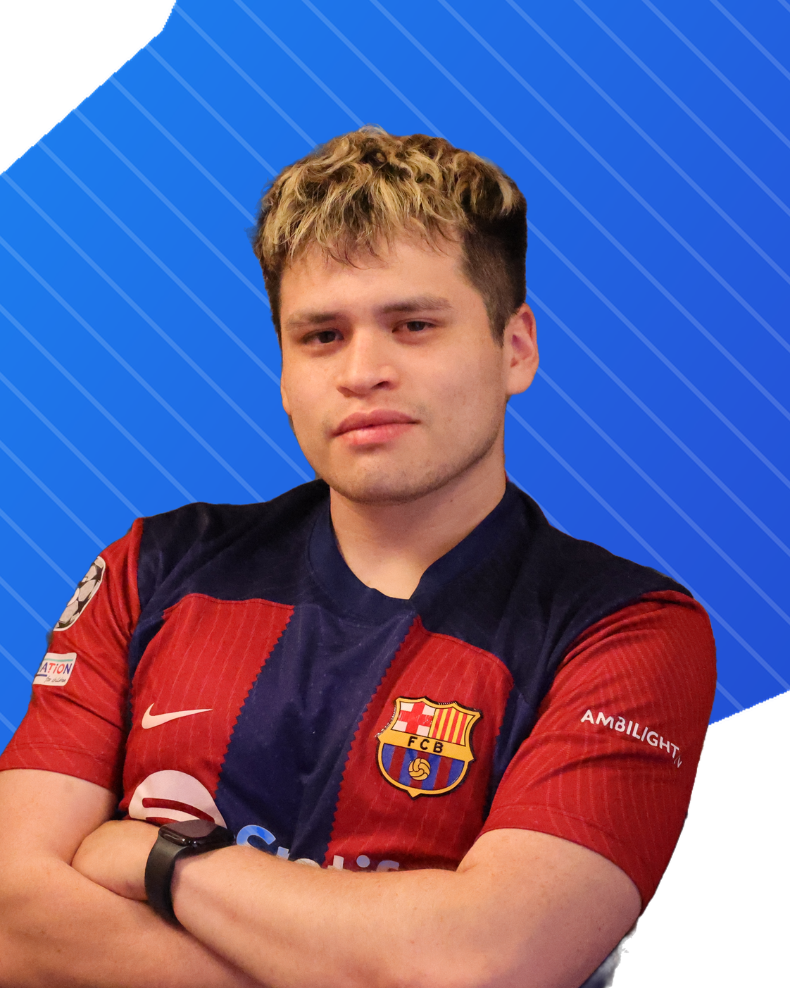 Chris wearing an FC Barcelona jersey
